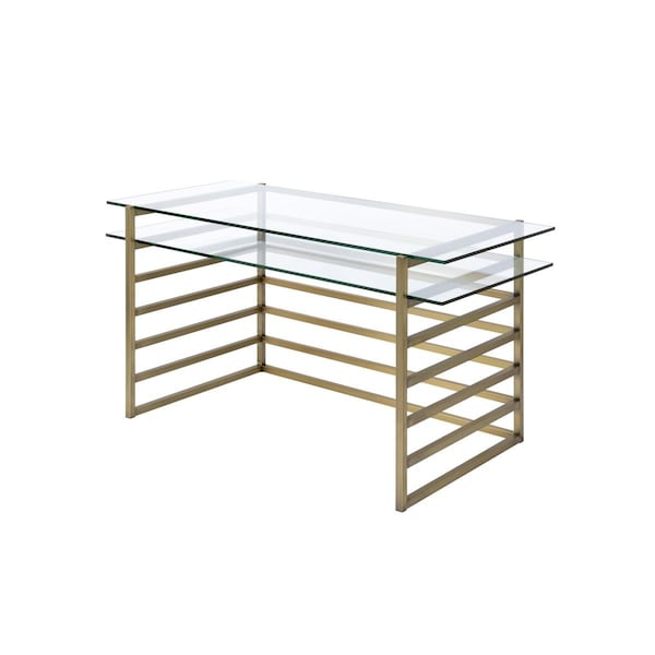 Gfancy Fixtures 28 x 56 x 31 in. Antique Gold Clear Glass Metal Desk GF3088424 - main